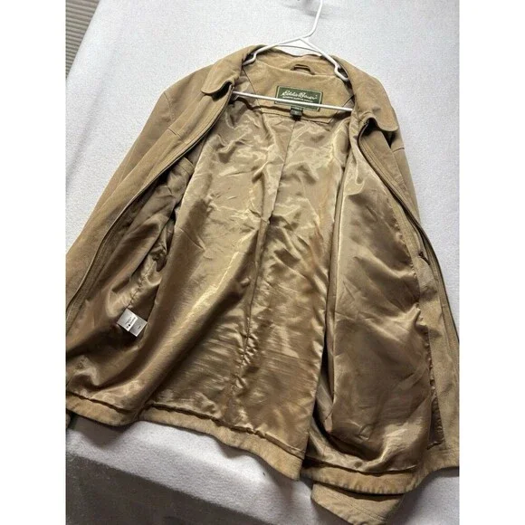 Vintage Eddie Bauer Men's Outdoor Tan Khaki Full Zip Leather Suede Size XL Tall